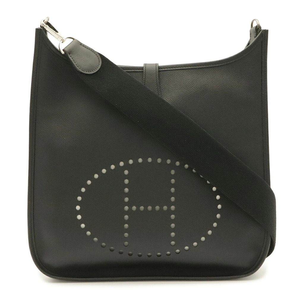 HERMES Evelyne I GM Shoulder Bag, Veau Epsom Leather, Black, J Stamp